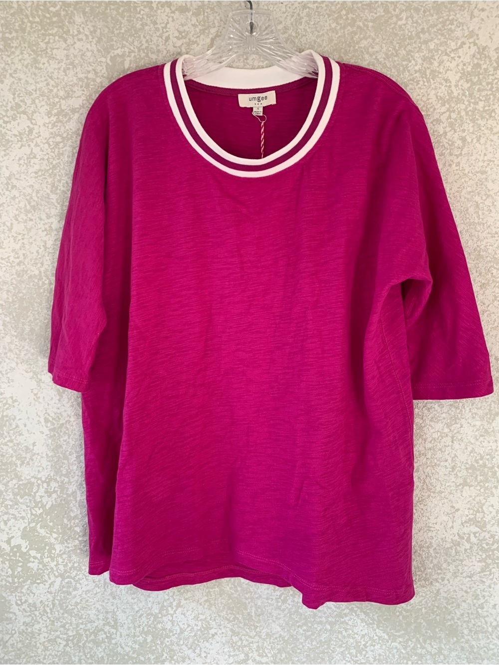 umgee Hot Pink Short Sleeve Crewneck Top with White Trim